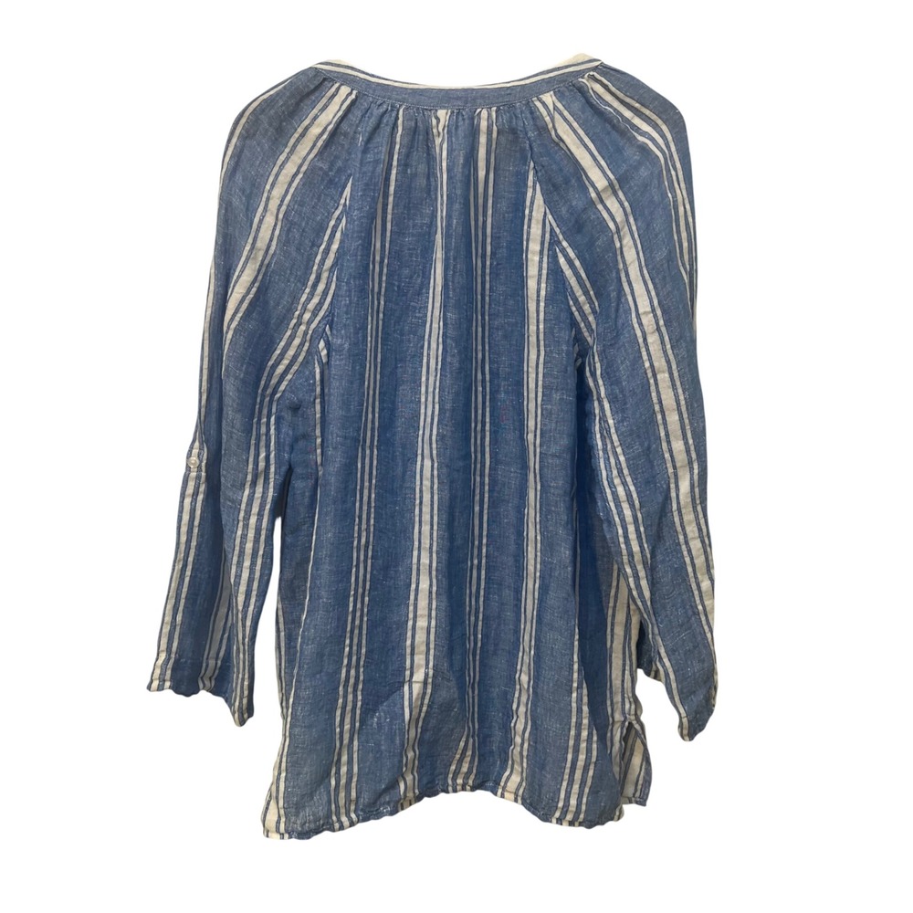 Soft Surroundings Blue White Striped Linen Blend Tunic Top XL Coastal Beachy - Picture 7 of 7